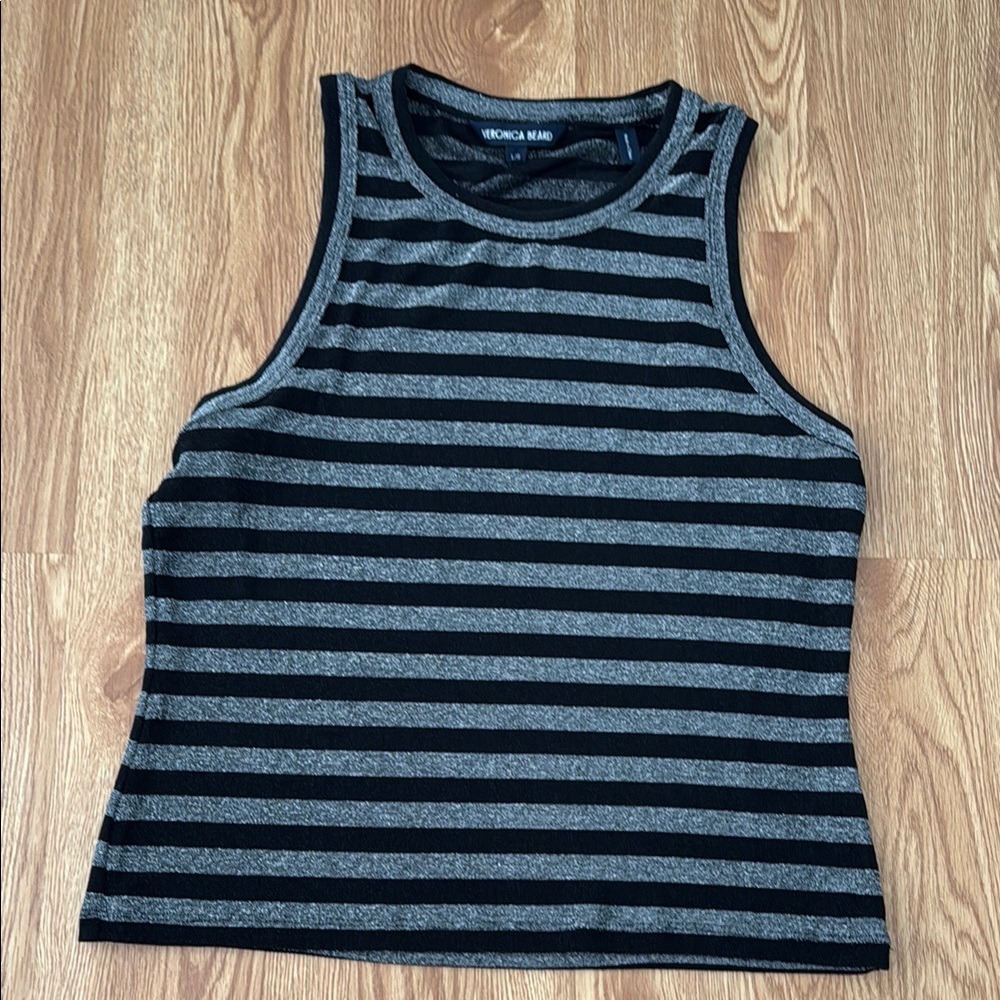 Veronica Beard Black and Gray Striped Tank Top